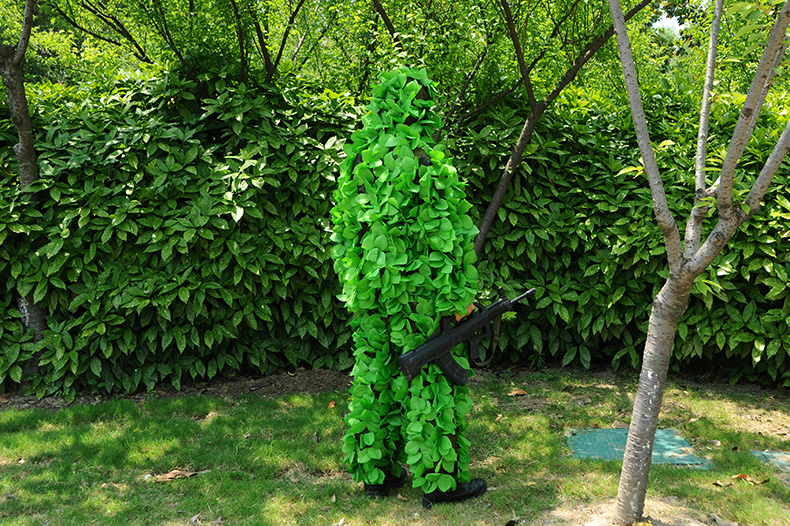 手工粘花樹葉兩件套偽裝服